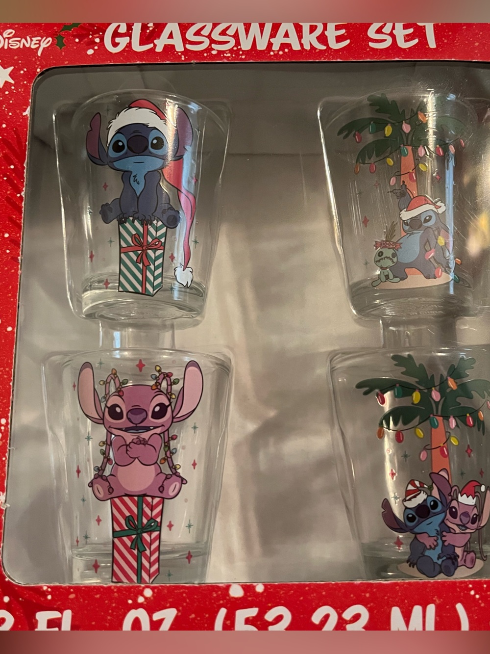 Disney Lilo & Stitch Holiday Glassware Set - Pink & Blue Characters